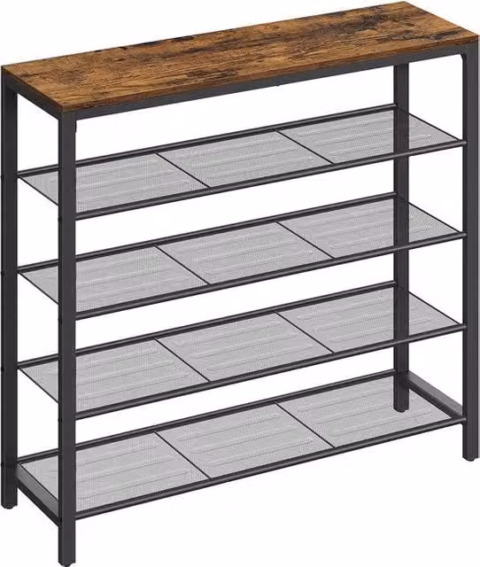 Organizzatore di scarpe - 4 livelli a raccordi - Spaziale - 100 cm x 30 cm x 92,5 cm - Marrone-nero