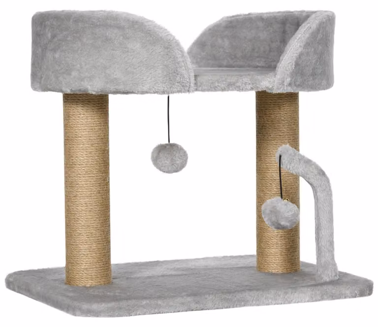 Albero per gatti con rivestimento in iuta e piattaforma | Colore: Grigio chiaro | Dimensioni: 48x38x42 cm