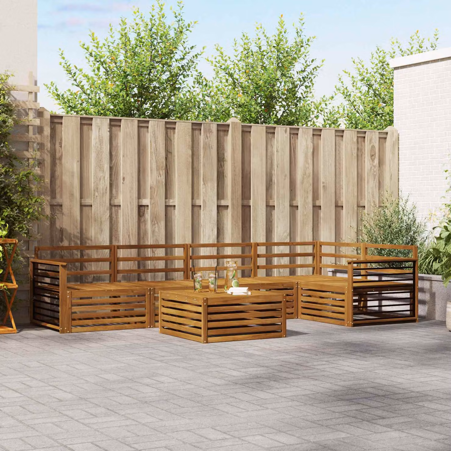 Set di divani da esterno vidaXL 6 pz in legno di acacia marrone con tavolo da caffè e cuscini inclusi