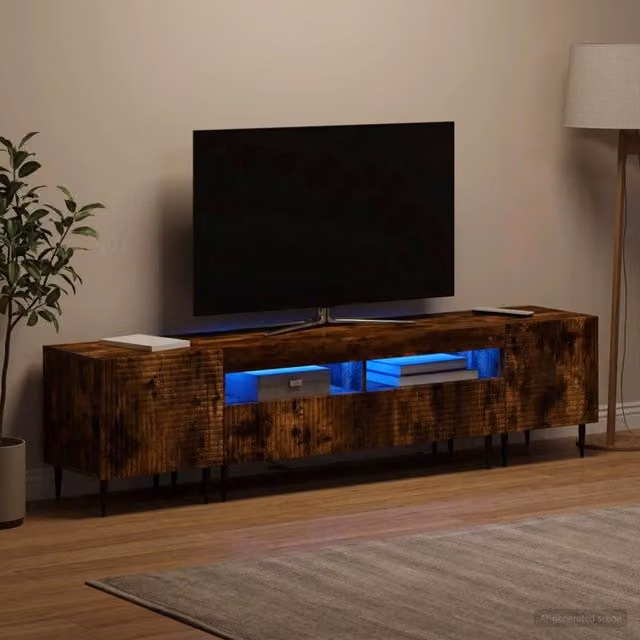 Mobile TV LED a 3 pezzi Rovere Fumo Legno ingegnerizzato 3416683