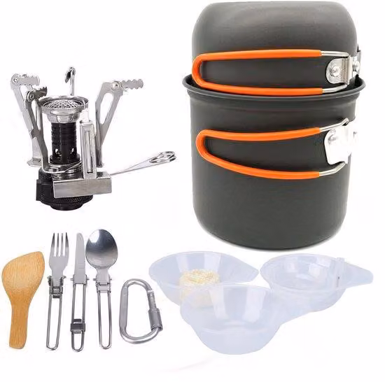 Set da picnic portatile, 2 pezzi, in acciaio, per cucinare all'aperto