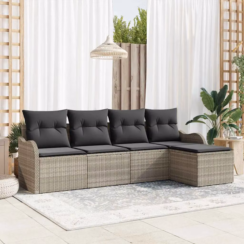 Set Divano da Giardino L-Shape vidaXL in Polyrattan Grigio con Cuscini Imbottiti e Coperture Rimovibili – 1