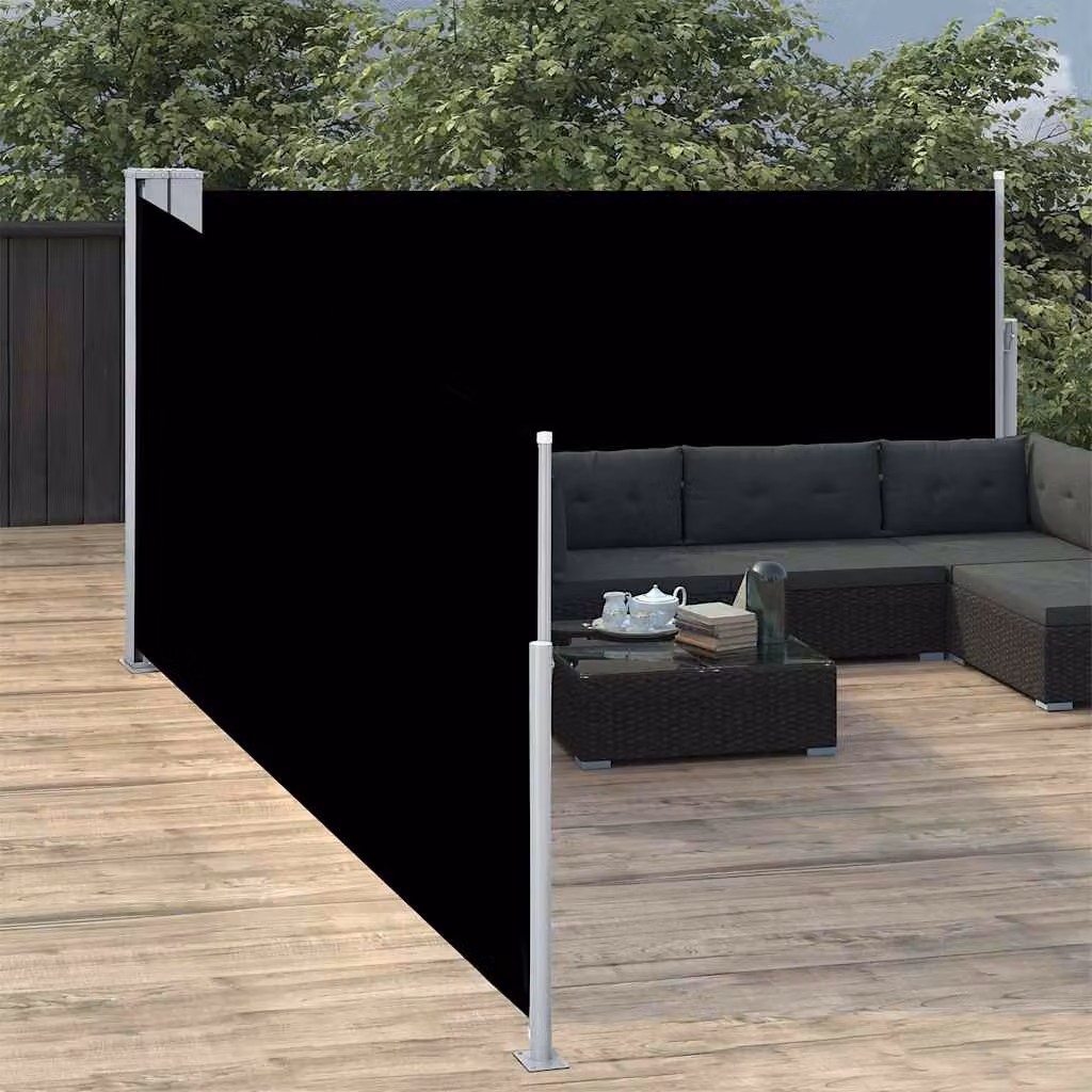 vidaXL Tenda da Sole Laterale Retrattile Nera in Poliestere e Acciaio L: 1000 cm, H: 100 cm