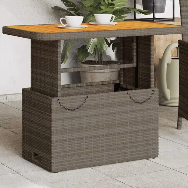Tavolo da giardino rettangolare vidaXL in polyrattan e legno di acacia oliato, grigio e marrone, L: 90 cm, P: 55 cm, H: 71 cm – 1