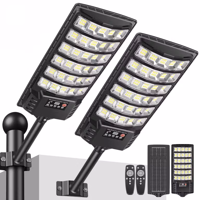 Lampione solare da esterno, 6000 K, LED, impermeabile, con telecomando, set da 2