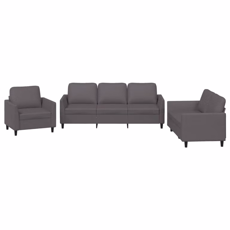 Set di Divani 3 pz con Cuscini Grigio in Pelle finta