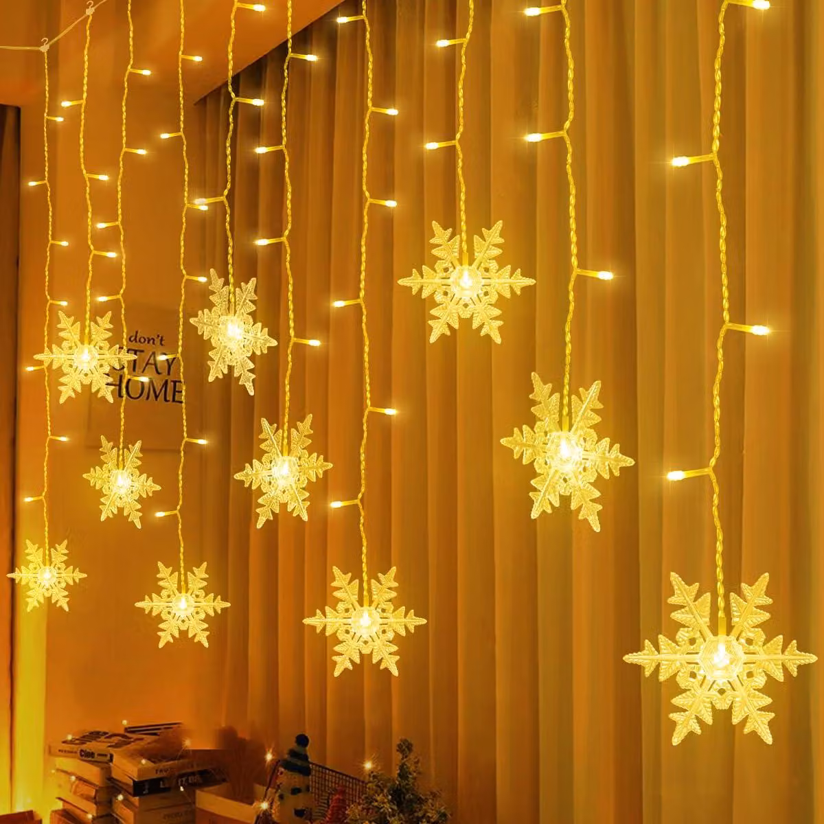 Tenda luminosa a forma di fiocchi di neve, 3,6 metri, luce bianca calda, 94 LED, grado di protezione IP44