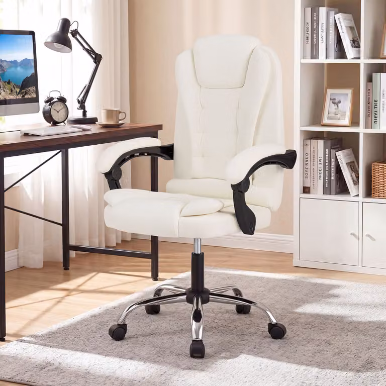 Sedia da ufficio ergonomica Costway in pelle sintetica o tessuto di lino Beige per casa e ufficio