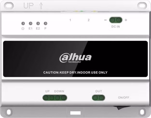 Switch Dahua a 2 fili con 2 porte RJ45 10/100 Mbps, DC 48V, 1A–3Aa, Bianco