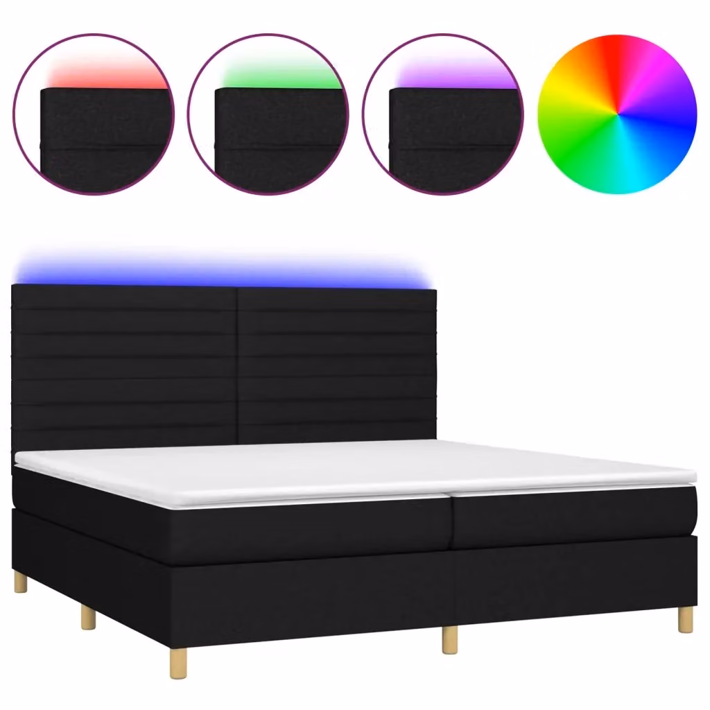 Letto a molle vidaXL con illuminazione LED e porta USB, rivestimento in tessuto nero, L/P: 200 x 200 cm – 2