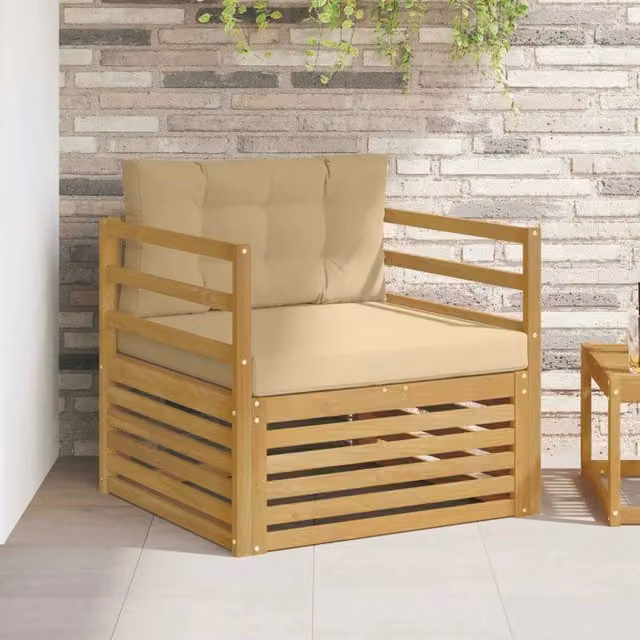 Divano da esterno moderno vidaXL in legno di acacia con cuscini bianchi e beige