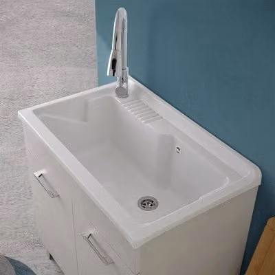 Mobile lavatoio Moon con vasca in resina e kit di scarico, colore grigio calce, L: 80 cm, P: 50 cm