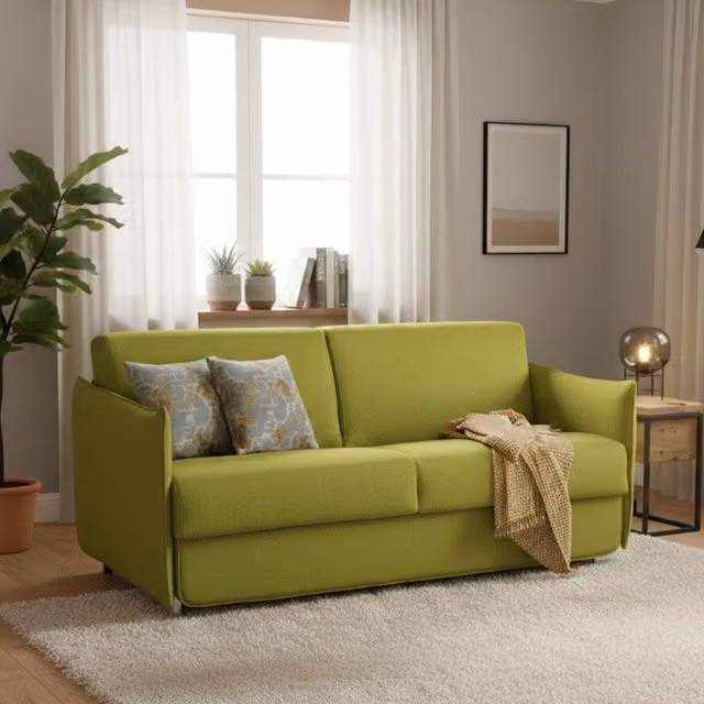 Divano Letto Verceia DMORA 2 Posti Sfoderabile Verde con Struttura in Legno e Funzione Contenitore L: 160 cm, P: 95 cm