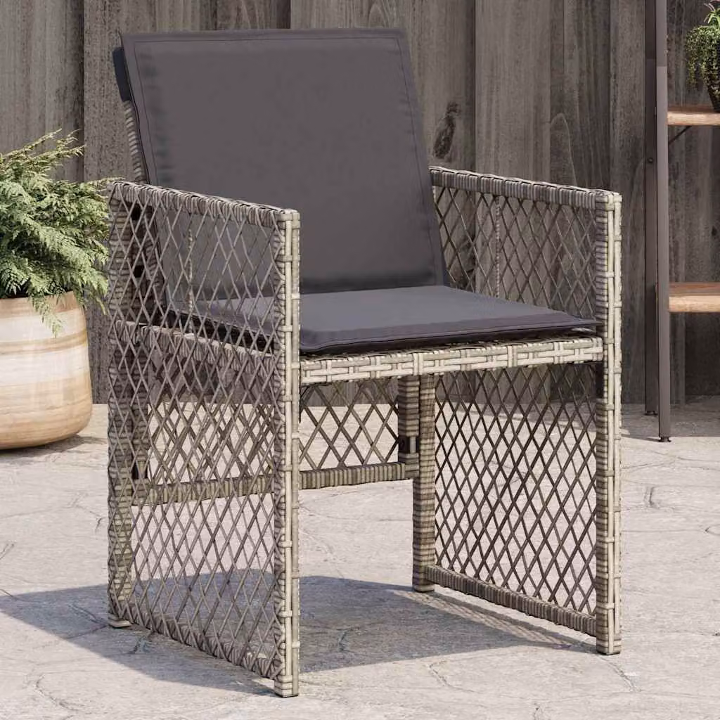 Set di 4 sedie da giardino con cuscini vidaXL in polyrattan grigio con braccioli