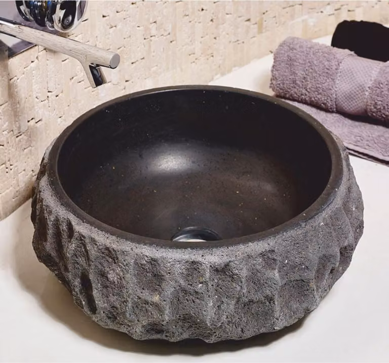 Casa Padrino Lavabo in pietra naturale Grigio Ø 42 cm - Accessori per il bagno