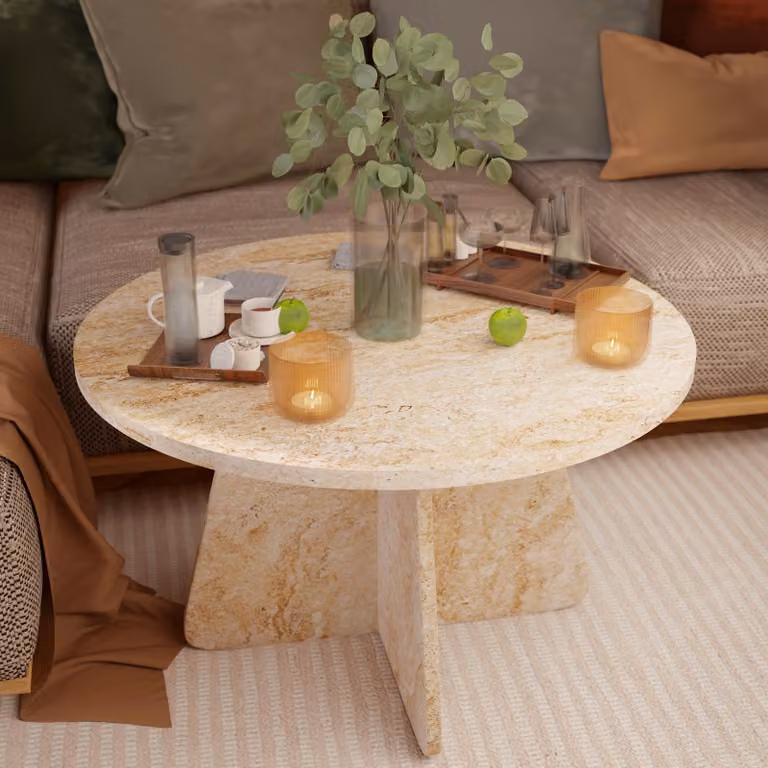 Tavolino moderno in travertino per il soggiorno, 72x72x42 cm, MDF