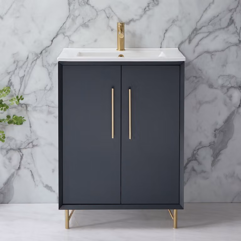 Mobile Bagno Antracite 610mm con Lavabo e Maniglie con Barra a T in Oro Satinato