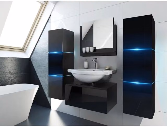 Set mobili da bagno nero collezione OWL. 2 colonne 37x110x35, mobile sottolavabo