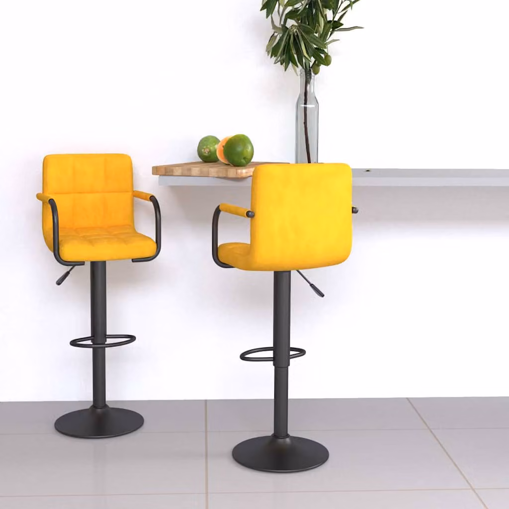 Set di 2 sgabelli da bar vidaXL in velluto giallo e nero con seduta girevole a 360 gradi e base in metallo – 1