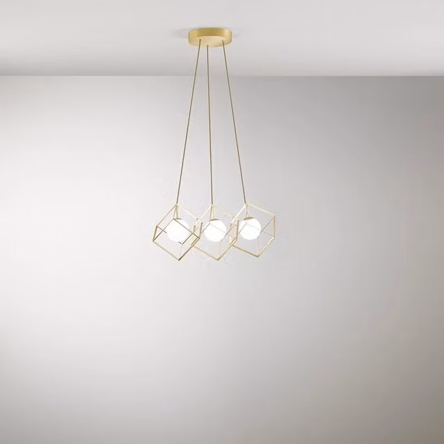 Lampadario a sospensione Perenz Illumina moderno in metallo oro e vetro bianco con 3 luci G9