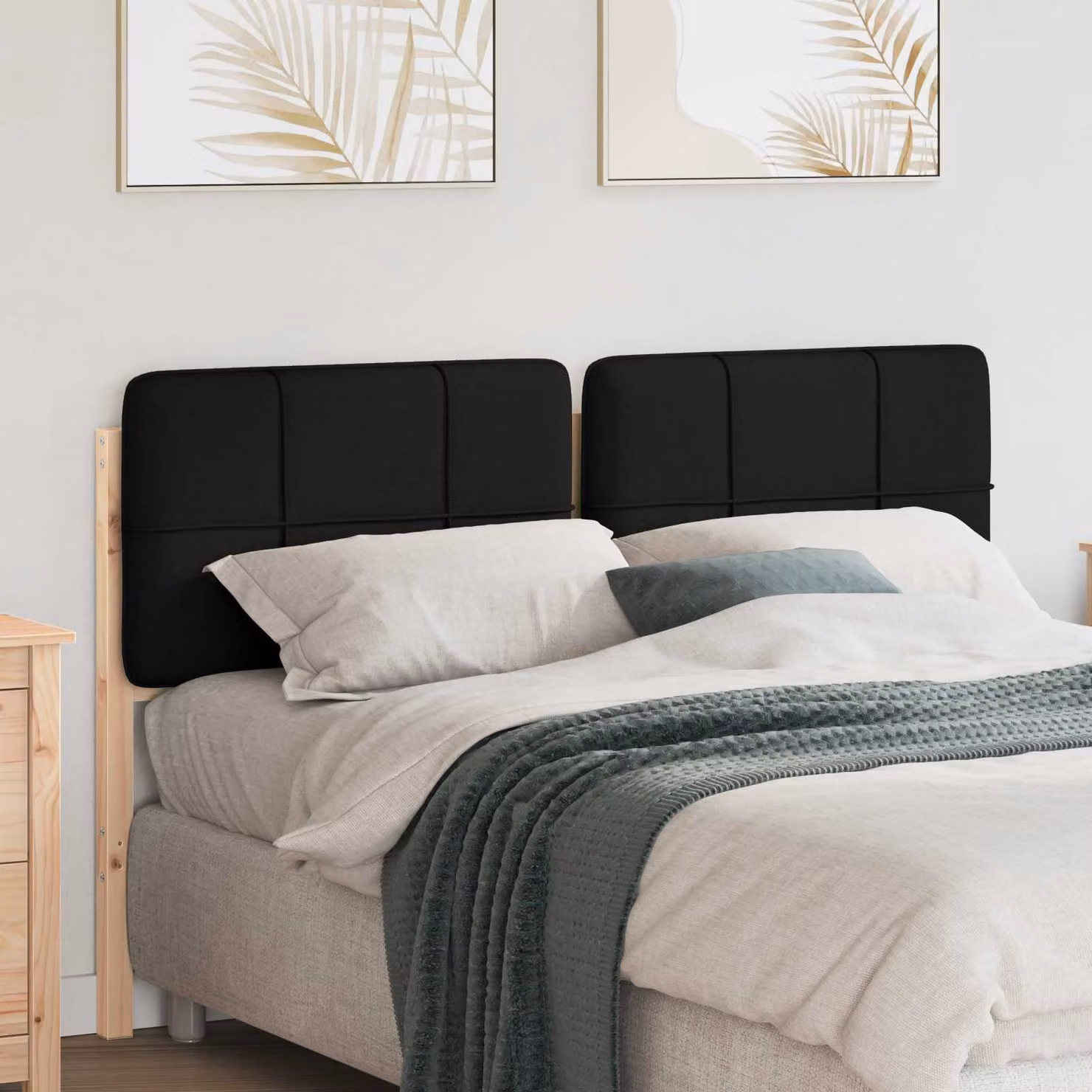 Testiera imbottita moderna vidaXL in legno di pino massello, Marrone e Nero, L: 140,5 cm