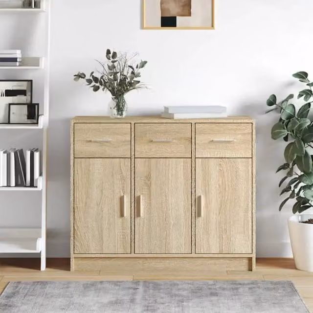 Credenza vidaXL in legno color rovere beige per sala da pranzo L: 91 cm, P: 28 cm, H: 75 cm