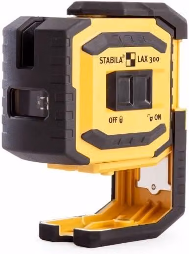 Kit laser a piombo e linee incrociate Stabila Modello LAX 300 giallo con piastra riflettente, supporto a parete e custodia a foro passante