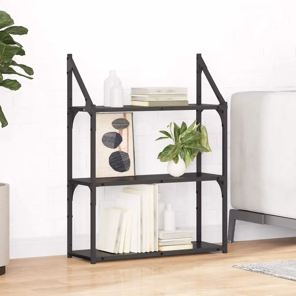 Scaffale da parete moderno vidaXL in MDF e metallo, colore nero, L: 60 cm, P: 21 cm, H: 78,5 cm