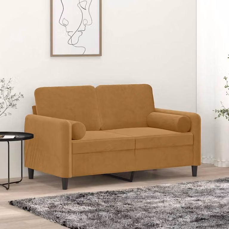 vidaXL Divano a 2 Posti Moderno in Velluto Marrone con Cuscini e Rivestimenti Rimovibili L: 138 cm, P: 80 cm, H: 77 cm