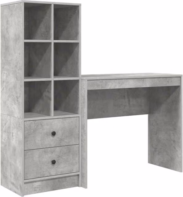 Scrivania | Tavolo da Ufficio con cassetto con lo scaffale 2 pz Grigio cemento
