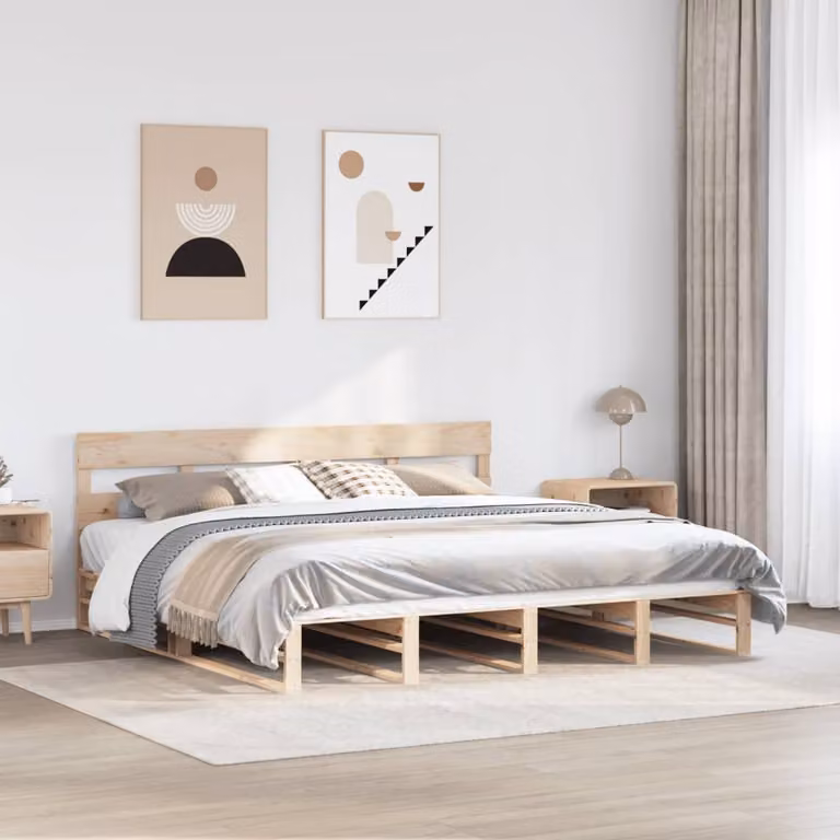 vidaXL Letto in Legno Massello di Pino Rustico Marrone con Doghe Rigide L/P: 200 x 200 cm