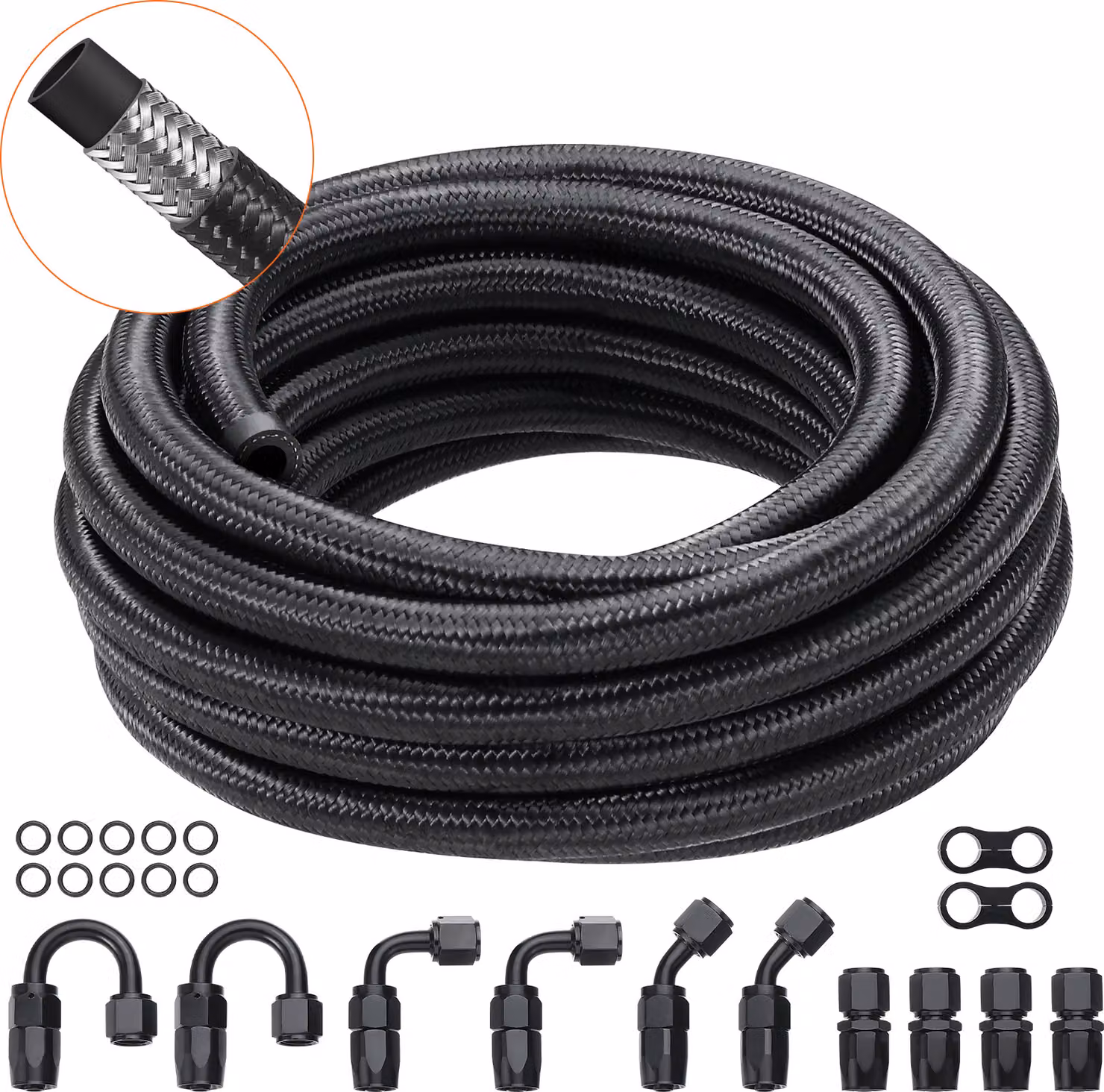 VEVOR 8AN 609,6cm Set di tubi carburante in nylon intrecciato 12 tubi terminali