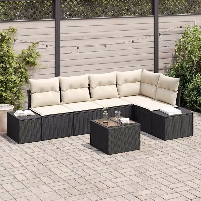 Set Divano da Giardino a L vidaXL in Polyrattan Marrone e Beige con Cuscini e Struttura in Legno di Acacia e Metallo