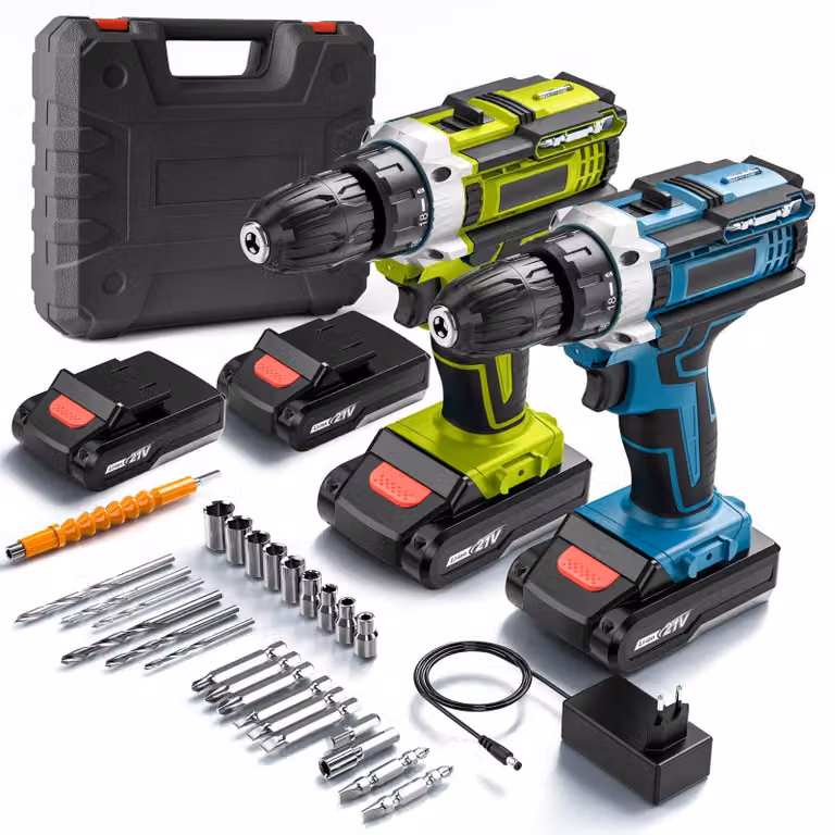 Trapano avvitatore a batteria - Trapano a batteria da 28V - 2 batterie da 1300 mAh - Coppia di serraggio: 32 Nm - 1350 giri/min - Spina di tipo europeo