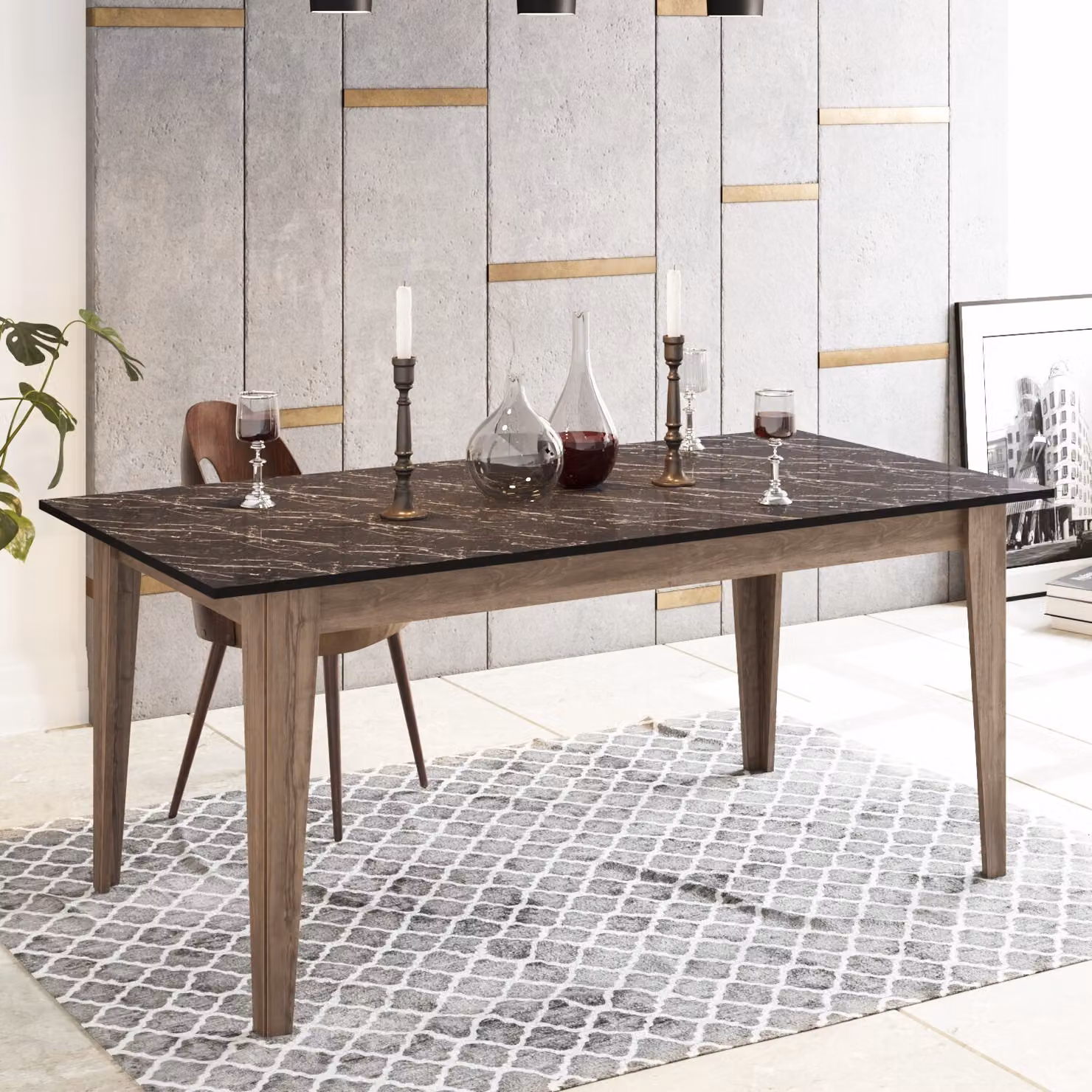 Skye Decor, Lorenz- LorenzARN, colore noce, nero, tavolini da salotto, 76,8x180x90 cm, pannello truciolare rivestito al 100% in melamina