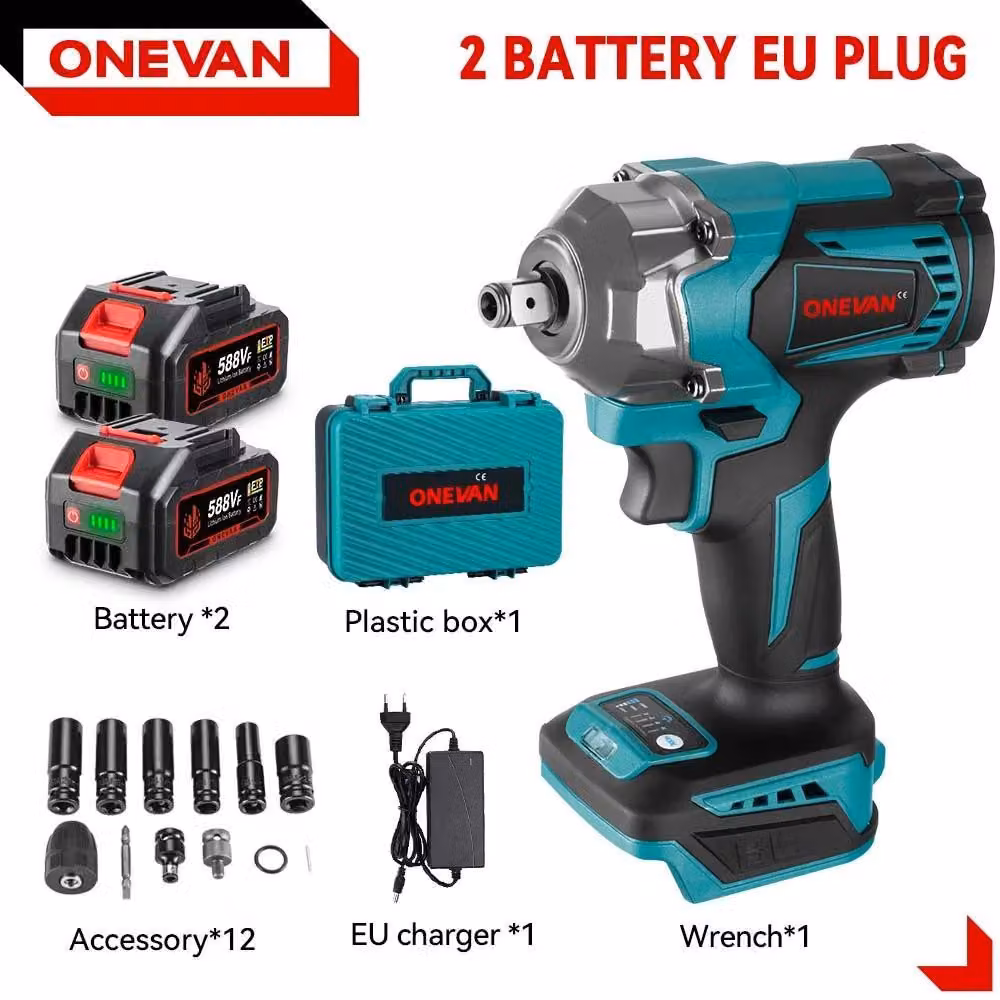 Avvitatore a impatto a batteria - Attacco quadrato da 1,27 cm - 1200 Nm - Motore brushless - 6800 giri/min - 2 batterie da 18 V - Viola
