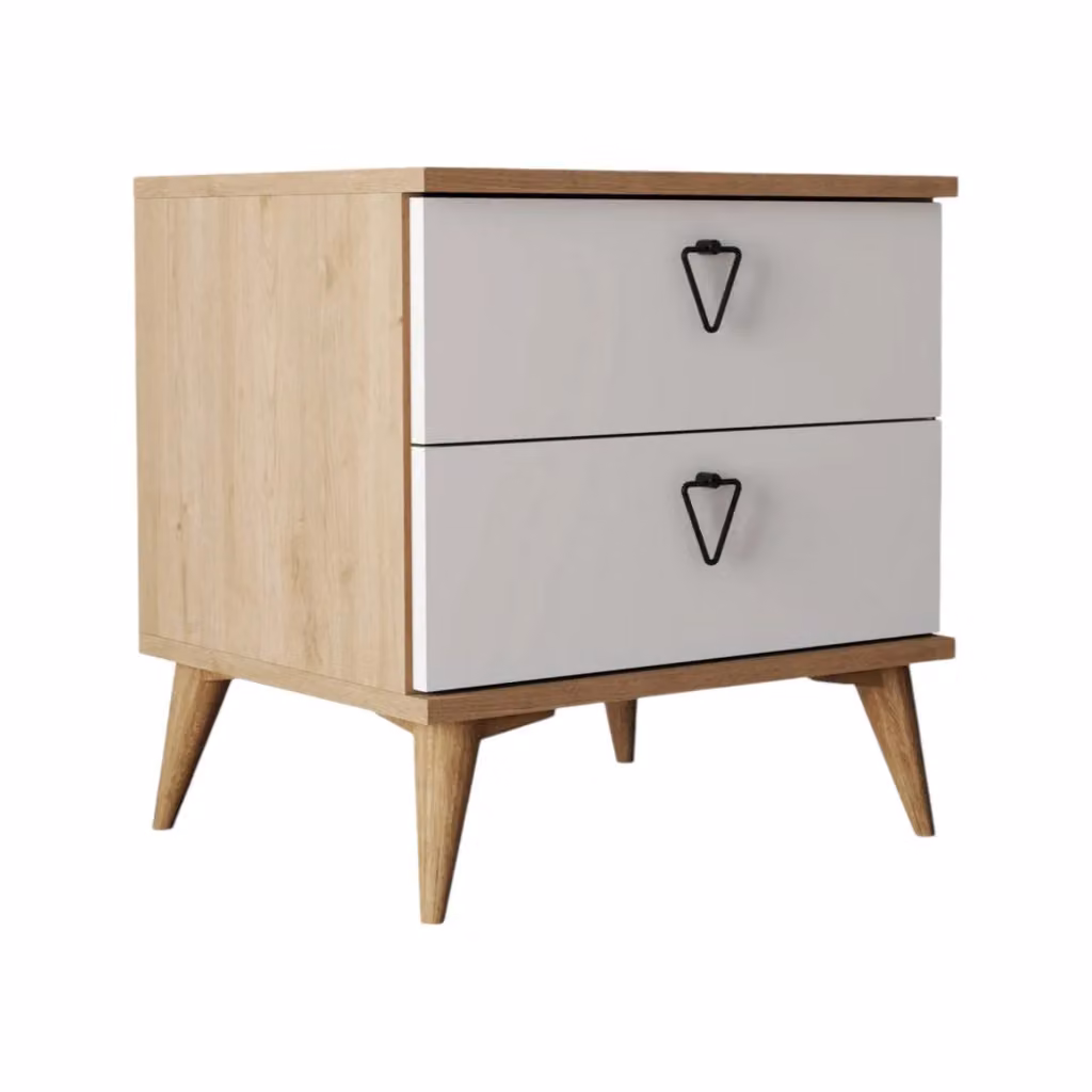 Comodino Pilar DMORA con 2 cassetti in finitura rovere marrone e bianco, L 52 cm x P 45 cm x H 55 cm – 2
