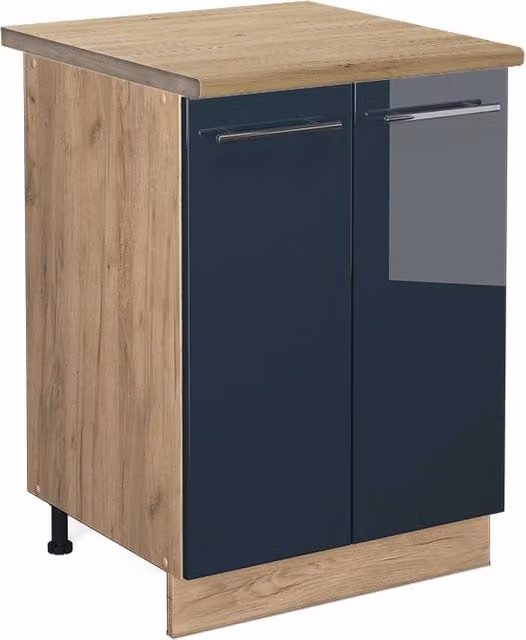 Mobiletto base cucina Fame-Line Blu scuro lucido/Rovere dorato 60 cm, PL Rovere Vicco