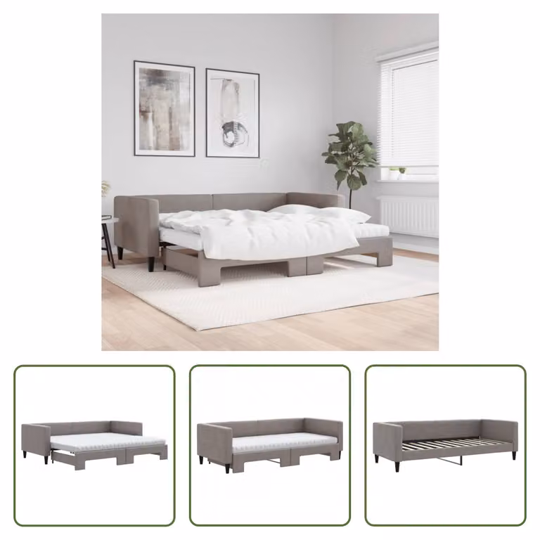 The Living Store Lettino allungabile con materassi Taupe 90x200 cm in tessuto
