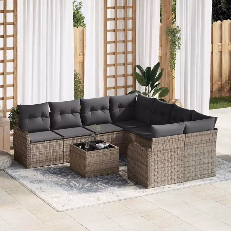 vidaXL Set Divano da Giardino a L con Tavolino da Esterno 9 Pezzi Grigio