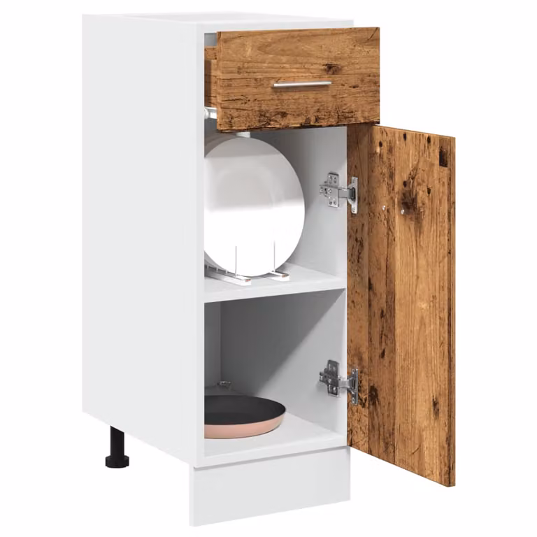 Armadio base da cucina vidaXL Lyon con ante a battente e cassetti in legno, disponibile nei colori marrone o bianco, L: 30 cm, P: 46 cm, H: 81,5 cm