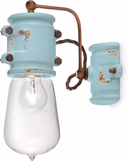 Applique Vintage Urban Ferro E Ceramica Azzurro 1 Luce E27 22Cm