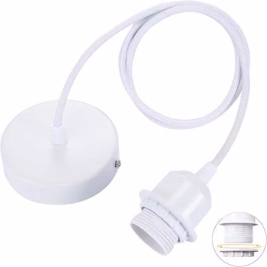 Portalampada E27 regolabile con filettatura - Cavo in tessuto flessibile da 100 cm - Ideale per lampade a sospensione da cucina - Bianco