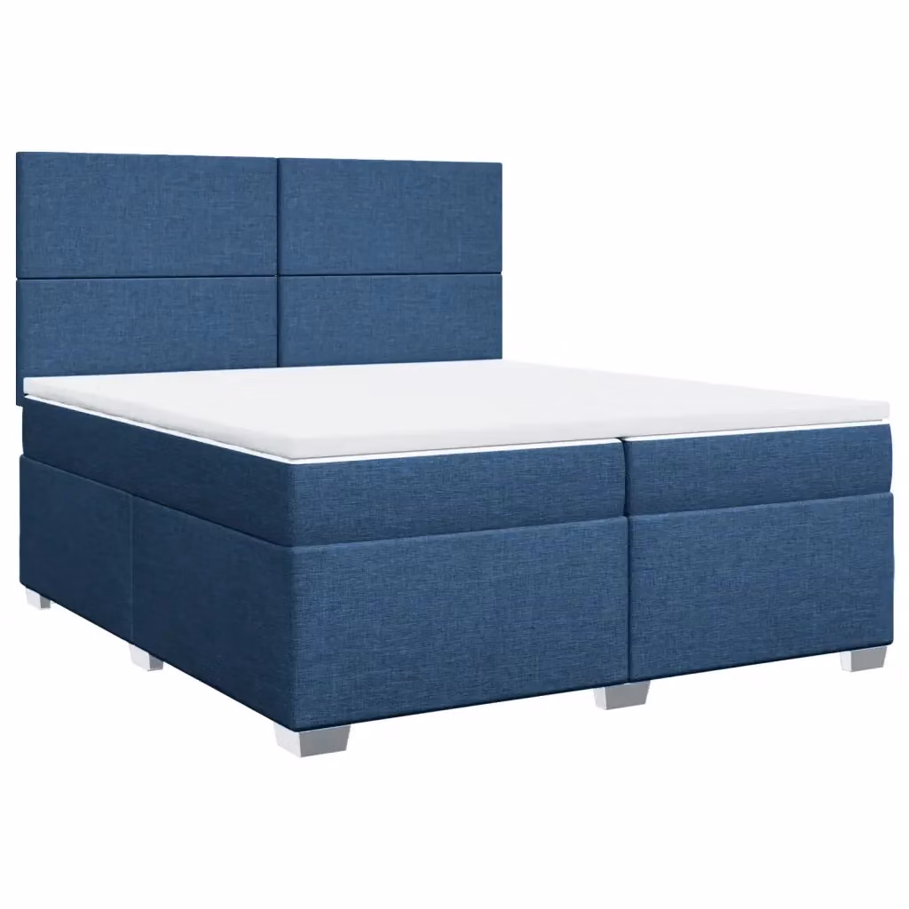 Letto Ibrido con Giroletto a Molle e Materasso vidaXL in Tessuto Blu e Bianco L/P/H: 200 x 200 x 150,5 cm – 2