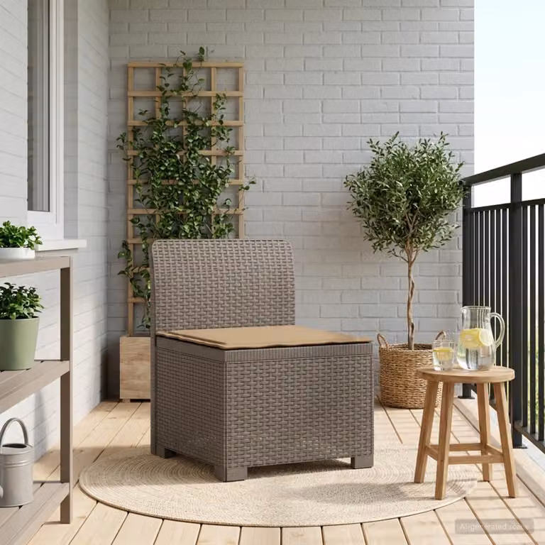Divano da giardino singolo vidaXL con cuscino in aspetto rattan grigio