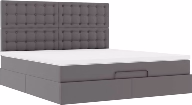 Struttura Letto Pouf con Materasso Grigio 180x200 cm Pelle finta