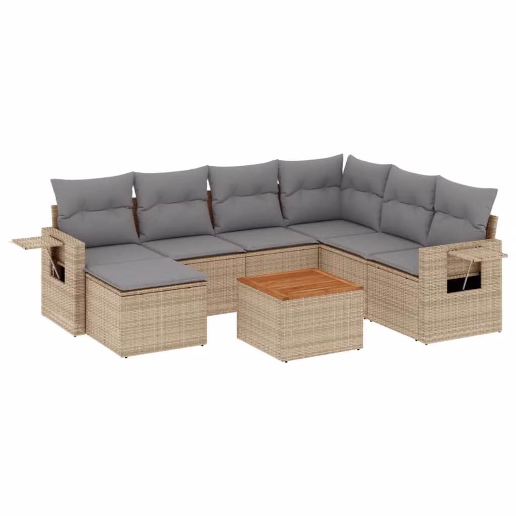 Set Divano da Giardino 8 pz con Cuscini Beige Misto Polyrattan