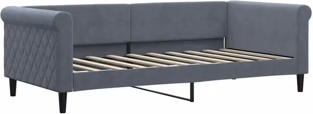 Letto singolo moderno in velluto grigio per camera da letto o soggiorno, L/P: 90 x 190 cm