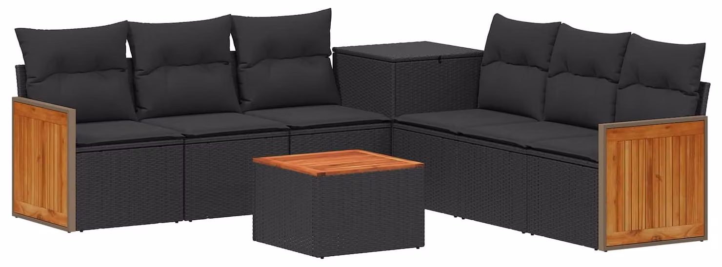 Set di divani da esterno, 8 pezzi, colore nero, realizzato in rattan sintetico e acciaio