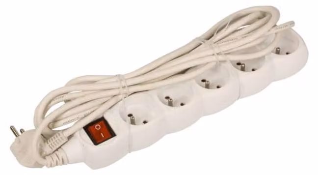 Cavo di prolunga con interruttore - 5 prese, 5 m, bianco 70811